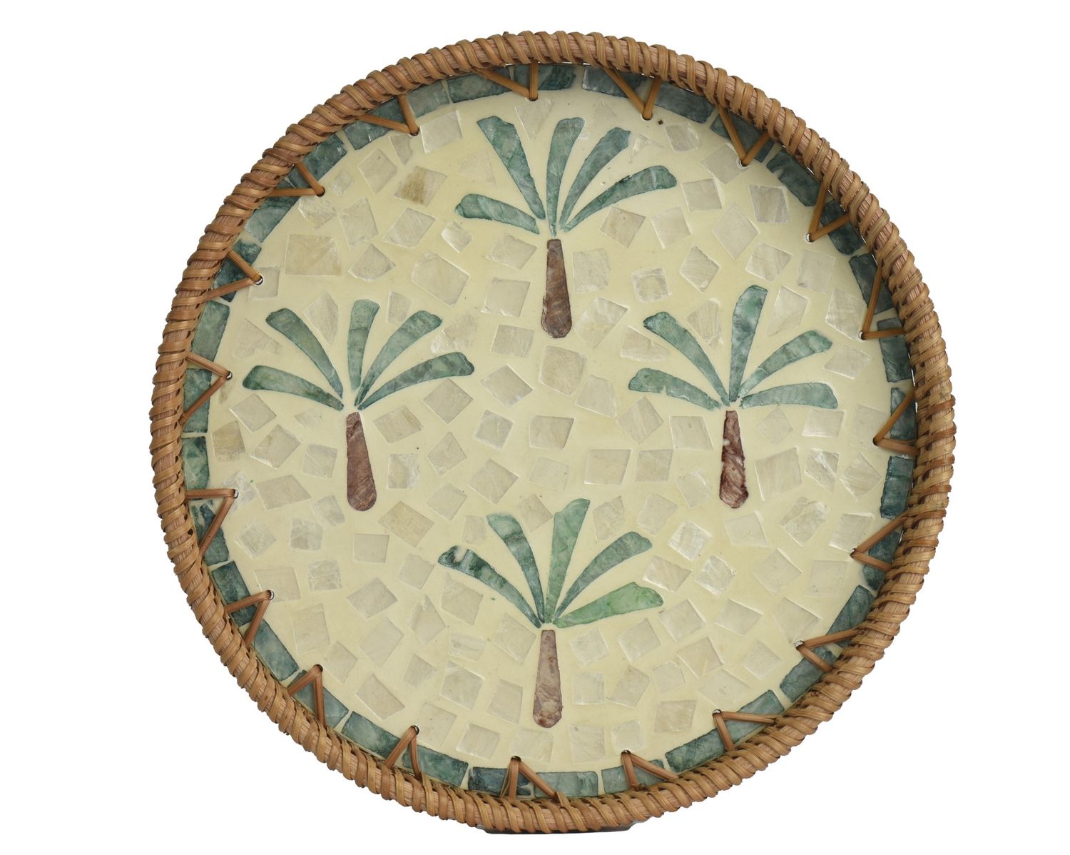 PALM MOSAIC RATTAN TRAY- 9.4"