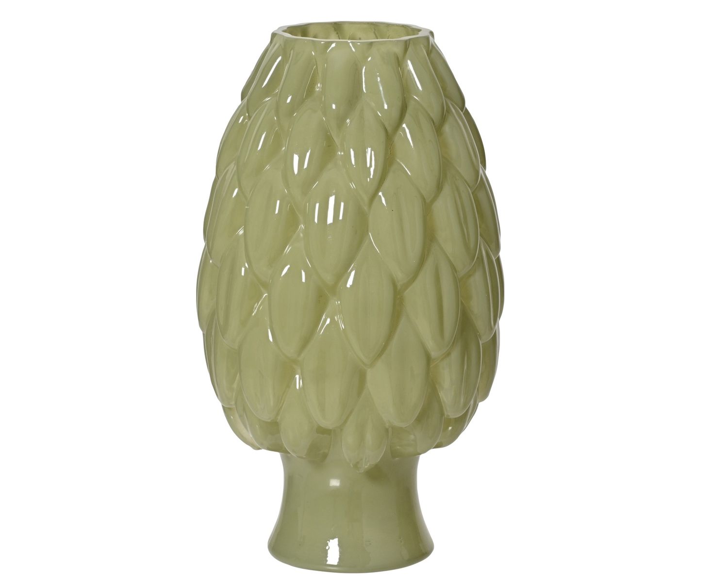 EMBOSSED LEAF GLASS DECORATIVE VASE – GREEN