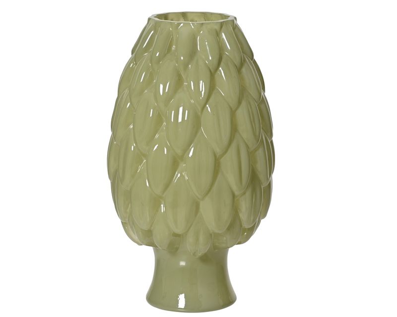 EMBOSSED LEAF GLASS DECORATIVE VASE – GREEN