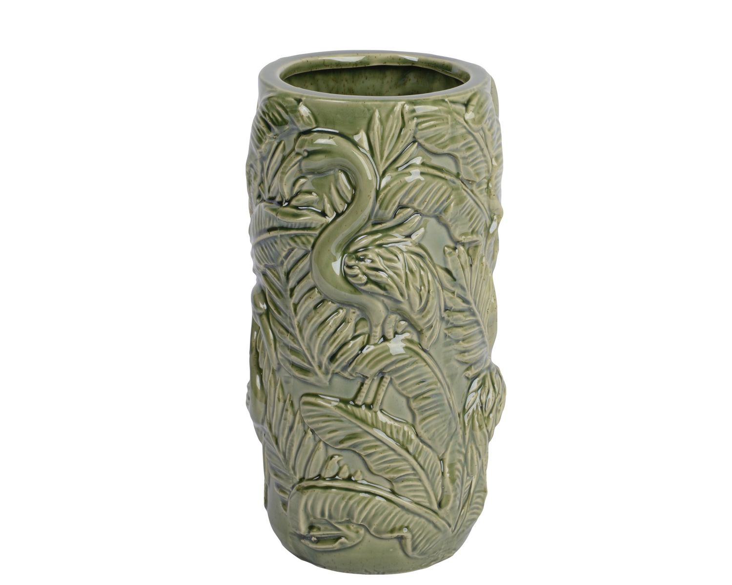 EMBOSSED FLAMINGO TERRACOTTA VASE