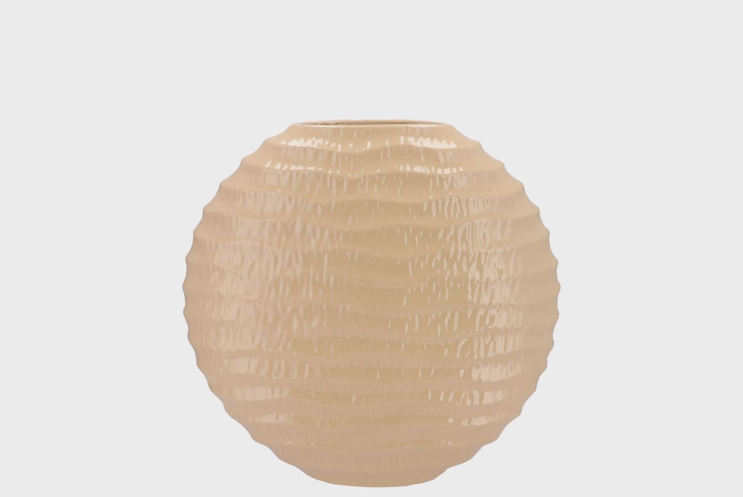 BEIGE TEXTURED GLASS OVAL VASE- SMALL
