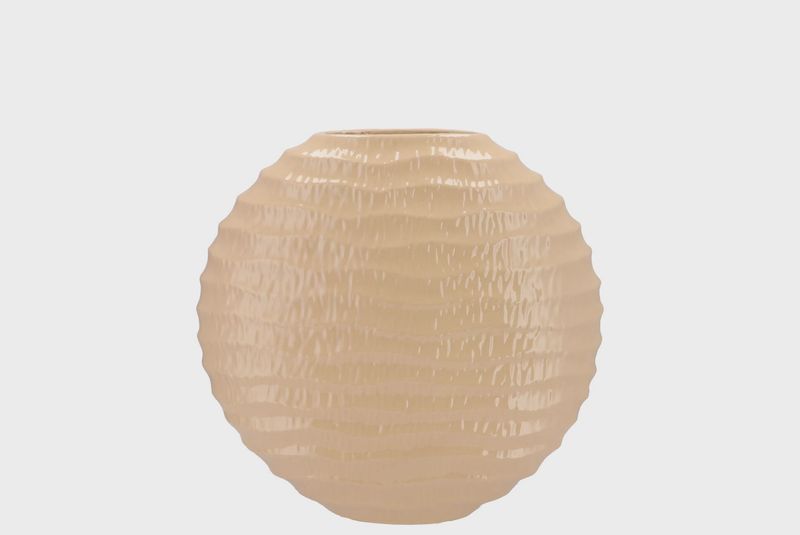 BEIGE TEXTURED GLASS OVAL VASE- SMALL