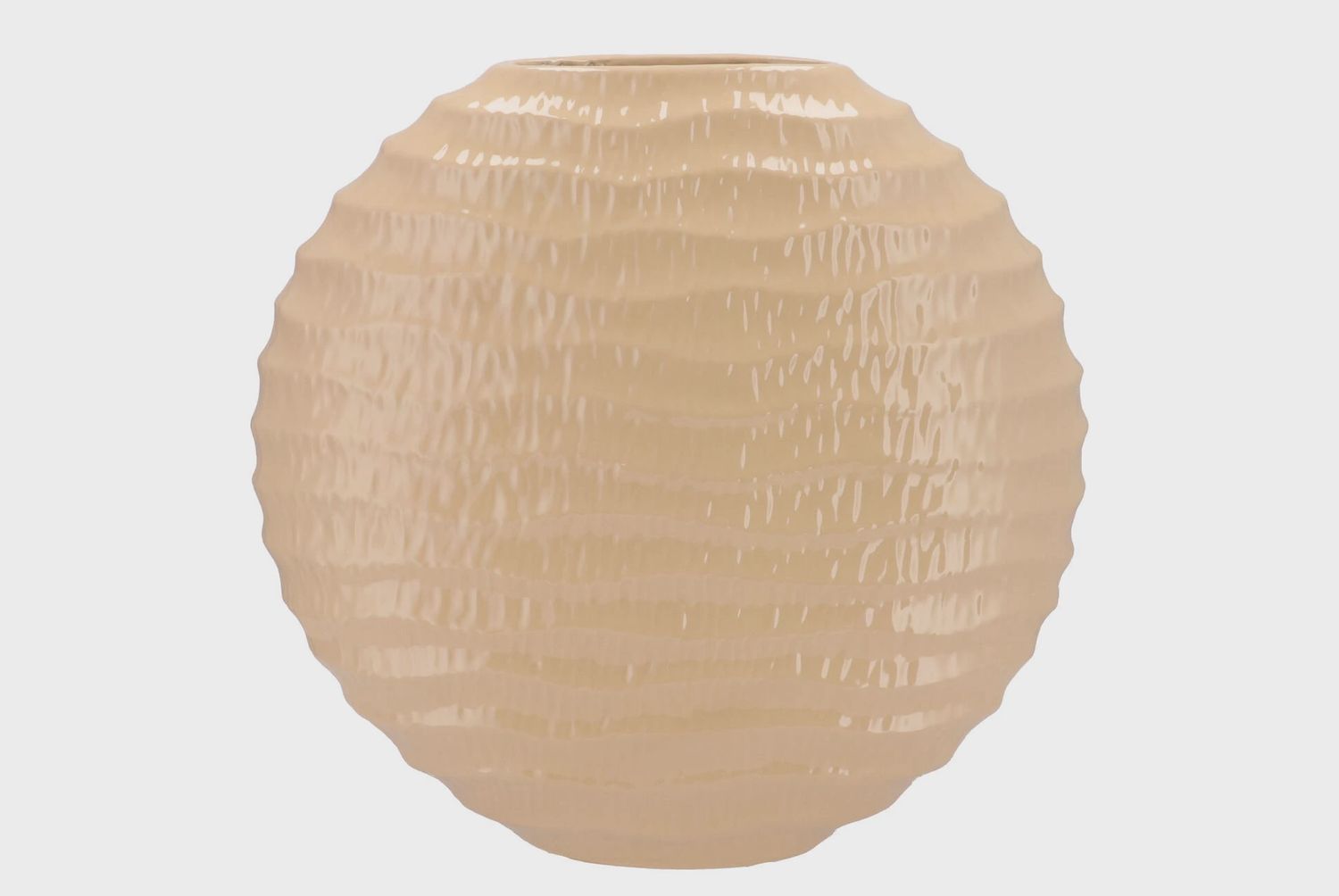 BEIGE TEXTURED GLASS OVAL VASE- LARGE