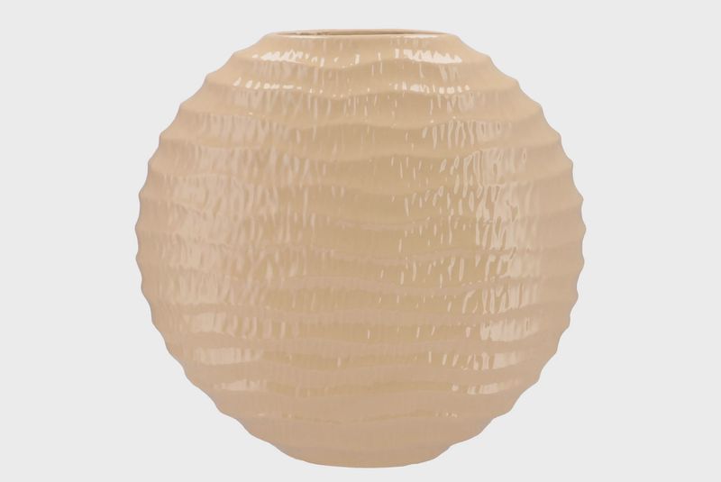 BEIGE TEXTURED GLASS OVAL VASE- LARGE