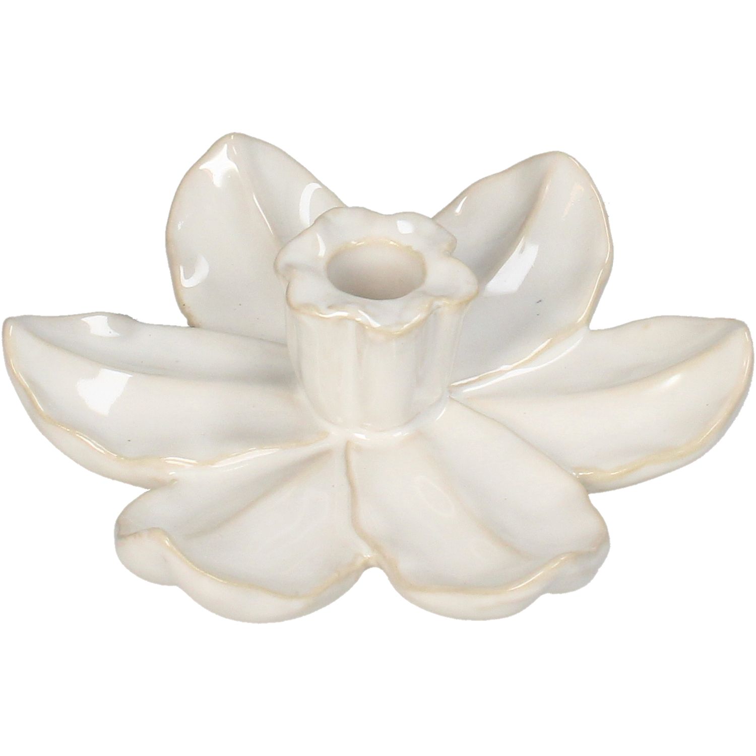 Candle Stick Flower Stoneware Ivory 17x17x4.5cm