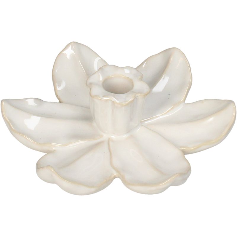 Candle Stick Flower Stoneware Ivory 17x17x4.5cm