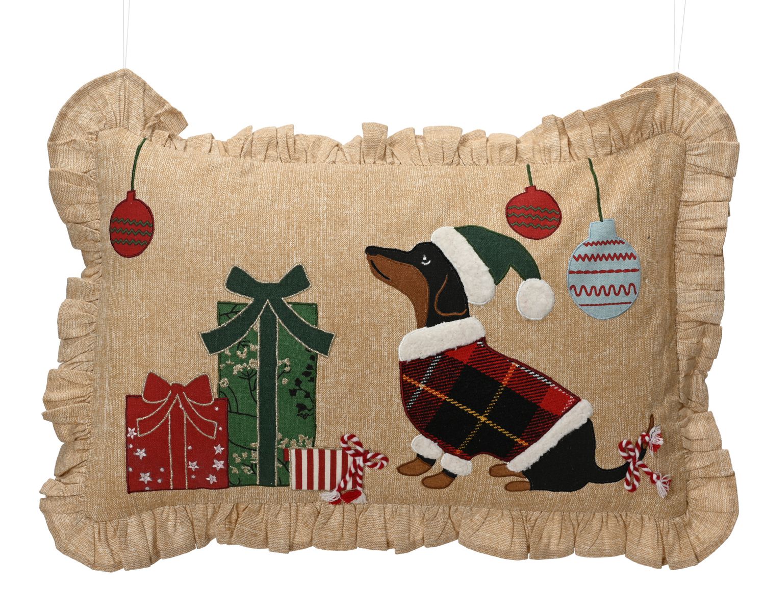 CHRISTMAS DACHSHUND RUFFLE CUSHION