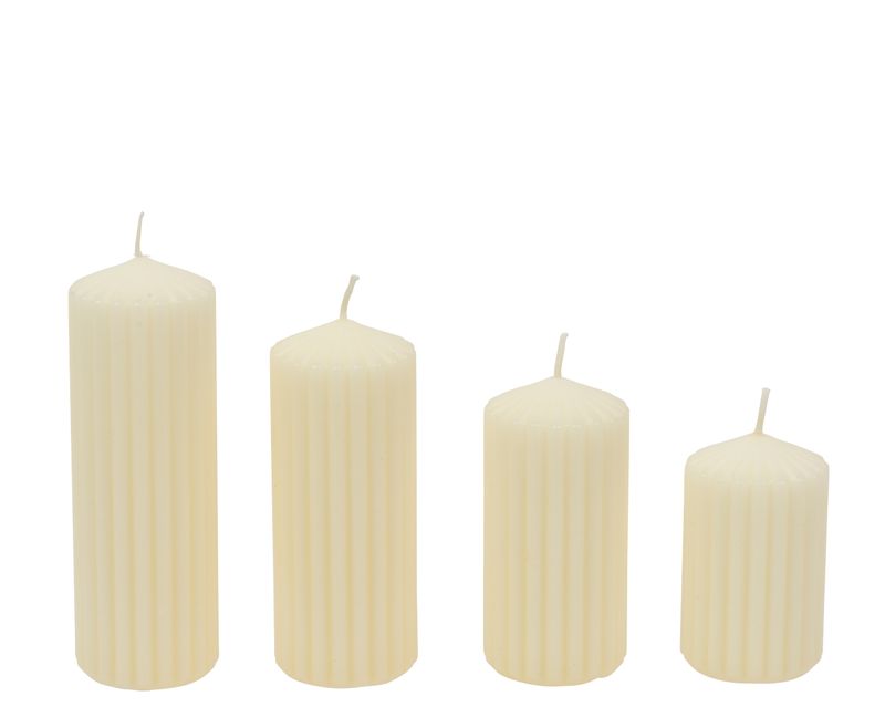 IVORY RIBBED PILLAR CANDLE 4 PCS