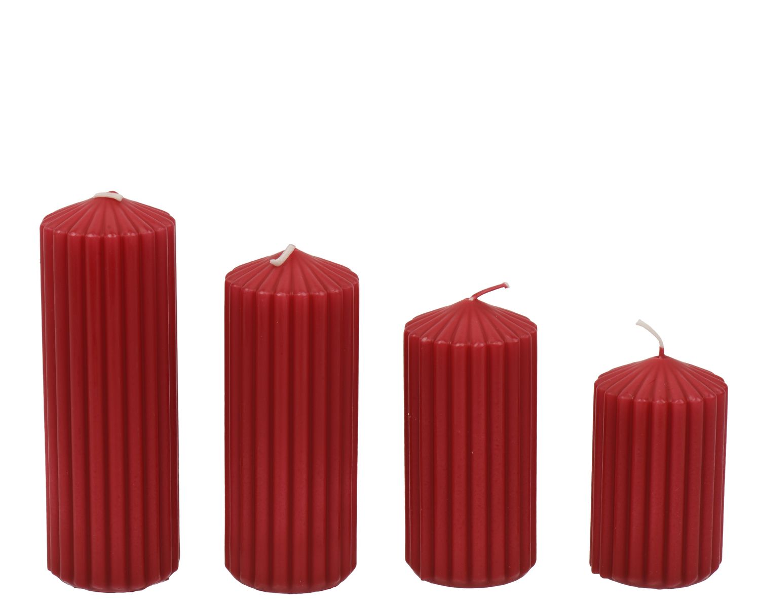 RED RIBBED PILLAR CANDLE 4PCS