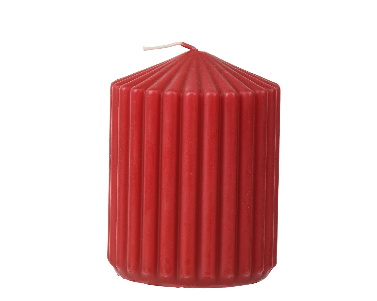 RED RIBBED PILLAR CANDLE SMALL