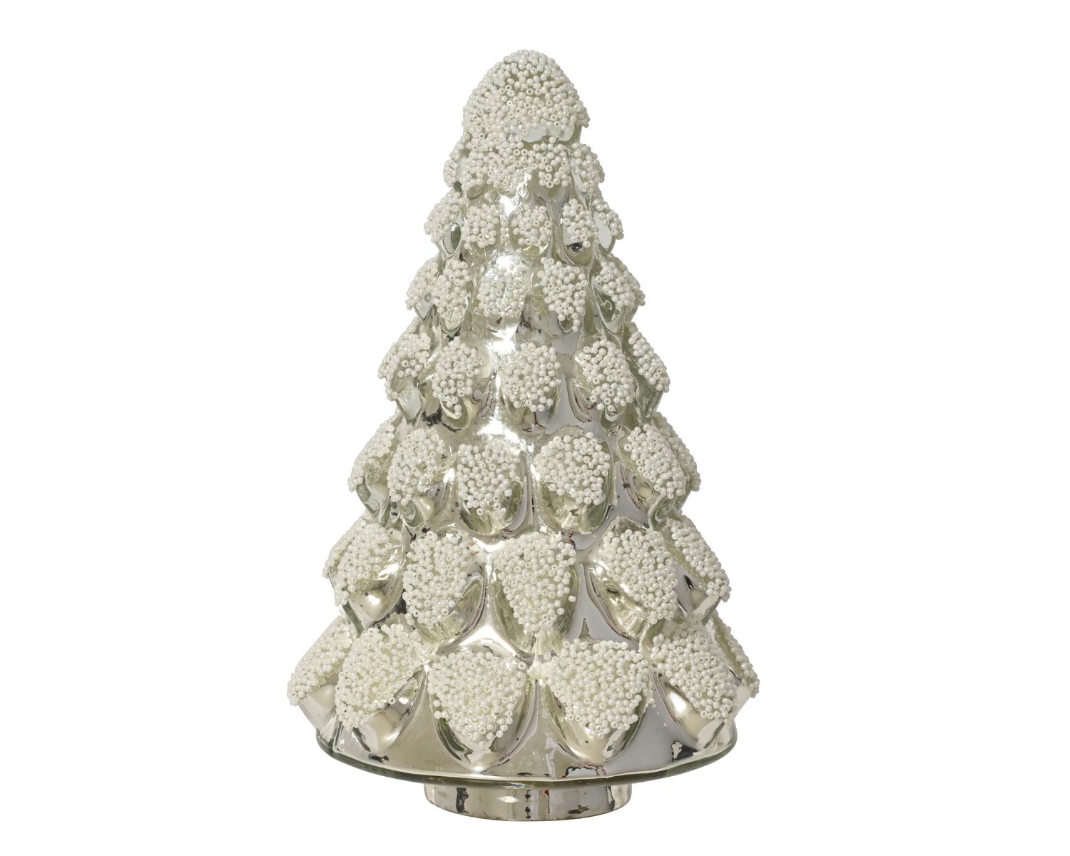 SILVER BEADED GLASS CHRISTMAS TREE DECORATION MEDIUM