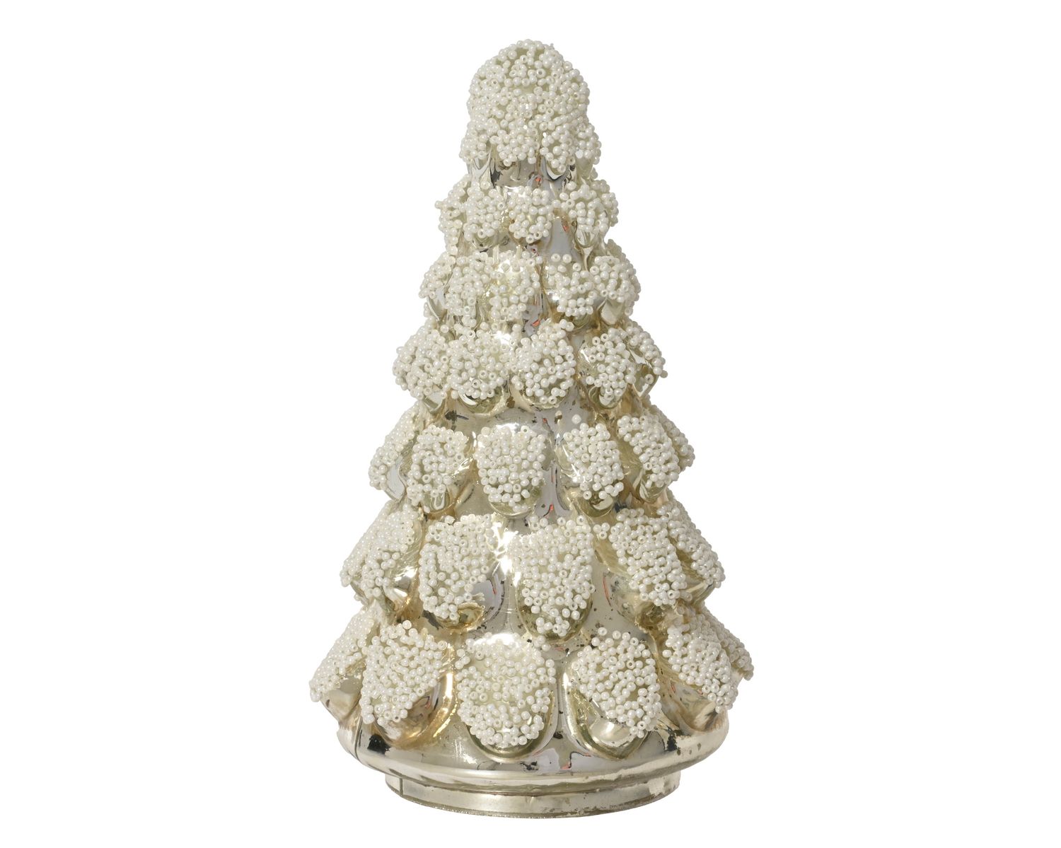 SILVER BEADED GLASS CHRISTMAS TREE DECORATION SMALL