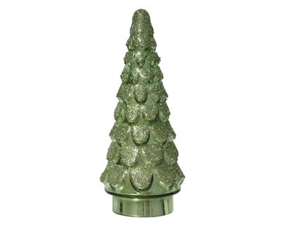 GREEN GLITTER GLASS CHRISTMAS TREE LARGE
