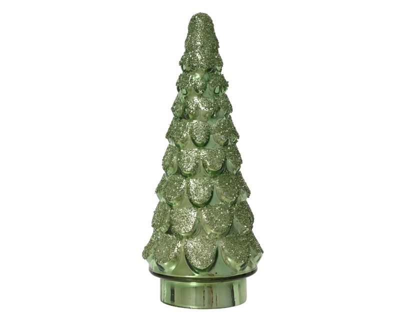GREEN GLITTER GLASS CHRISTMAS TREE LARGE