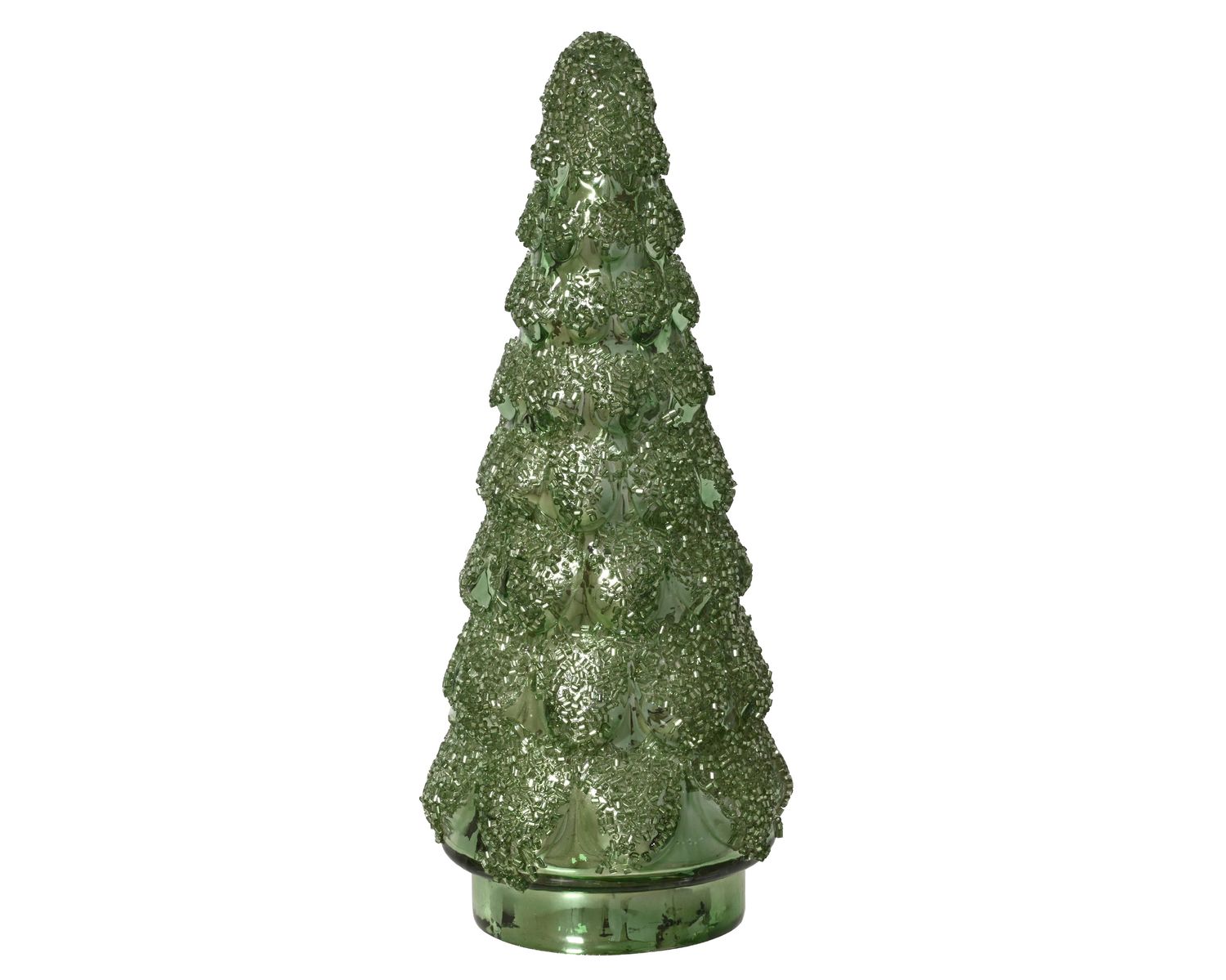 GREEN GLITTER GLASS CHRISTMAS TREE SMALL