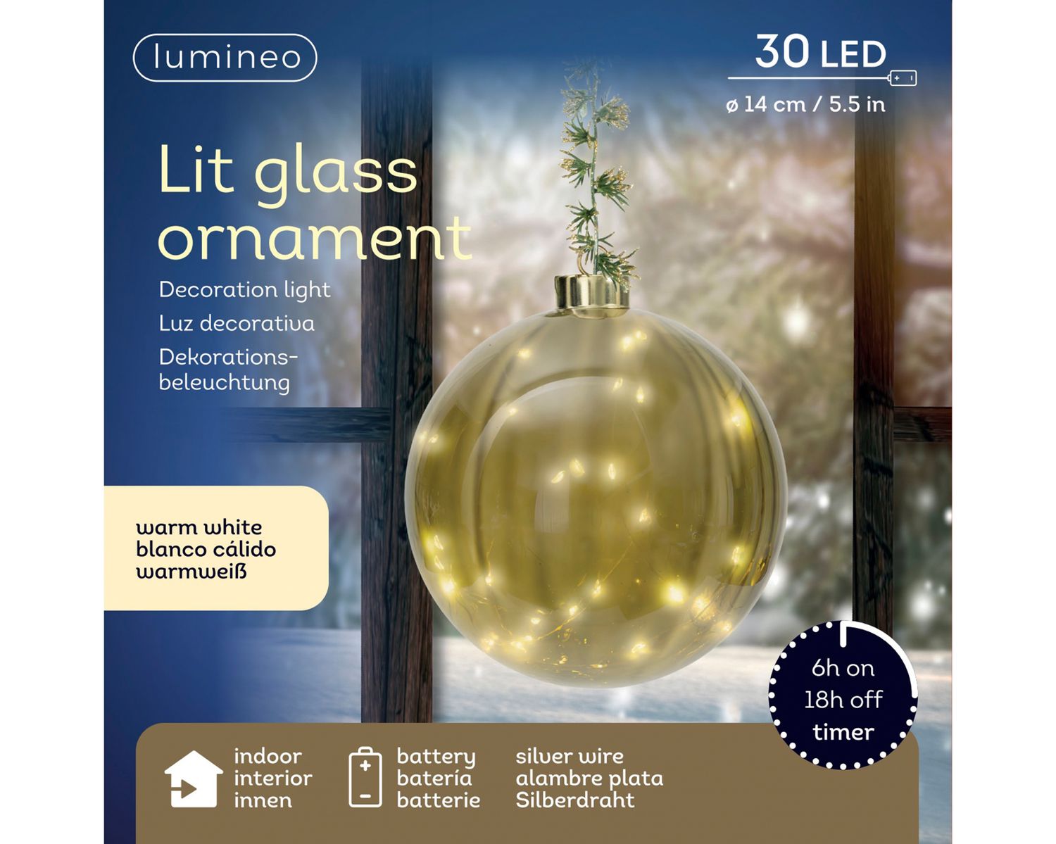 GOLD LED GLASS BAUBLE DECORATION