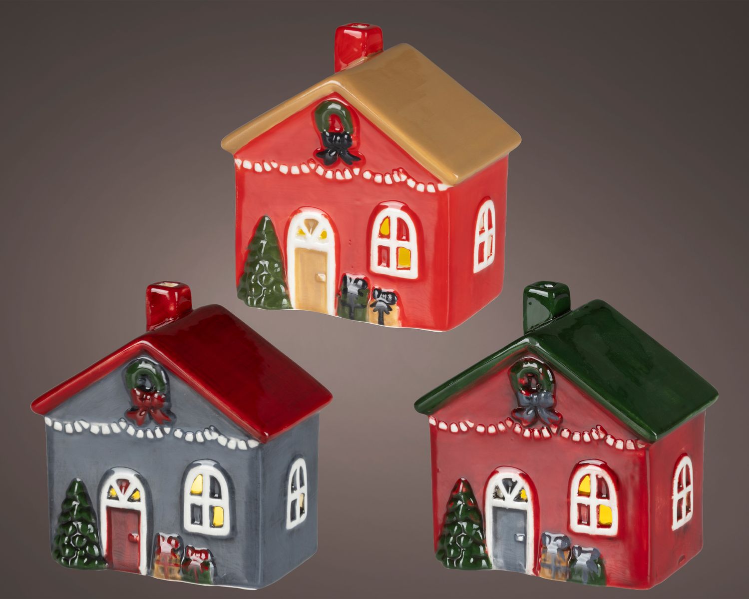 LED CERAMIC CHRISTMAS HOUSE DECOR, Colour: RED &amp; GOLD
