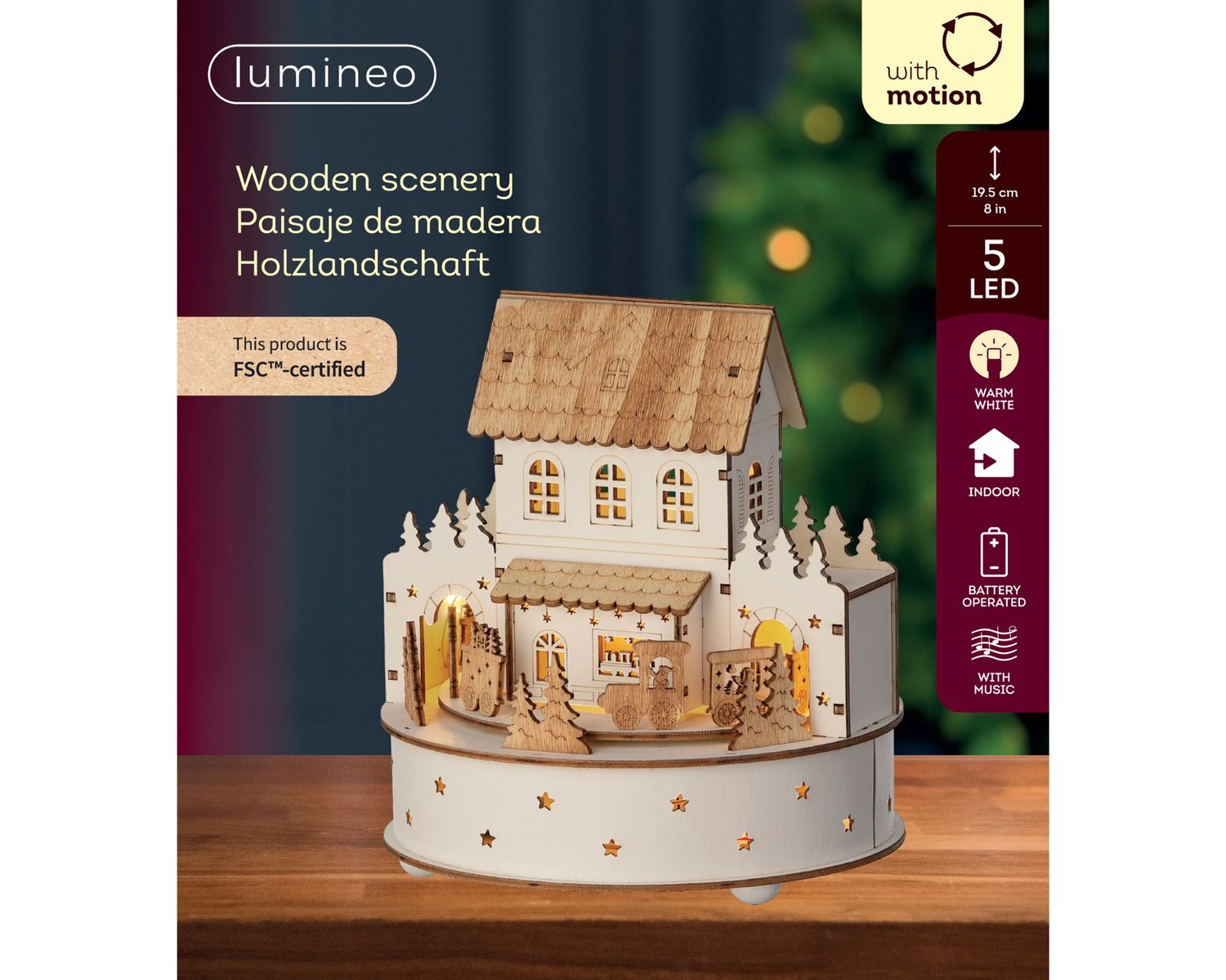 LED WOODEN CHRISTMAS VILLAGE DISPLAY WITH MUSIC &amp; MOTION