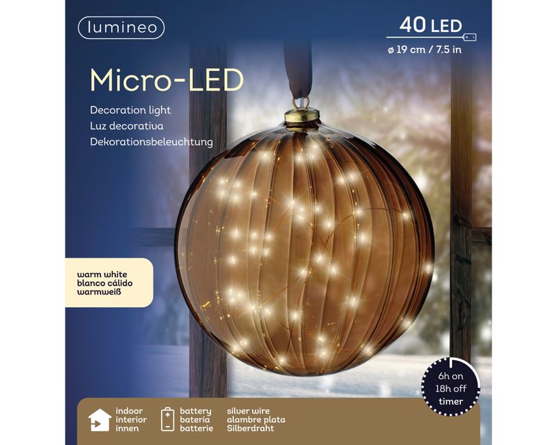 AMBER MICRO LED GLASS BAUBLE DECOR LIGHT