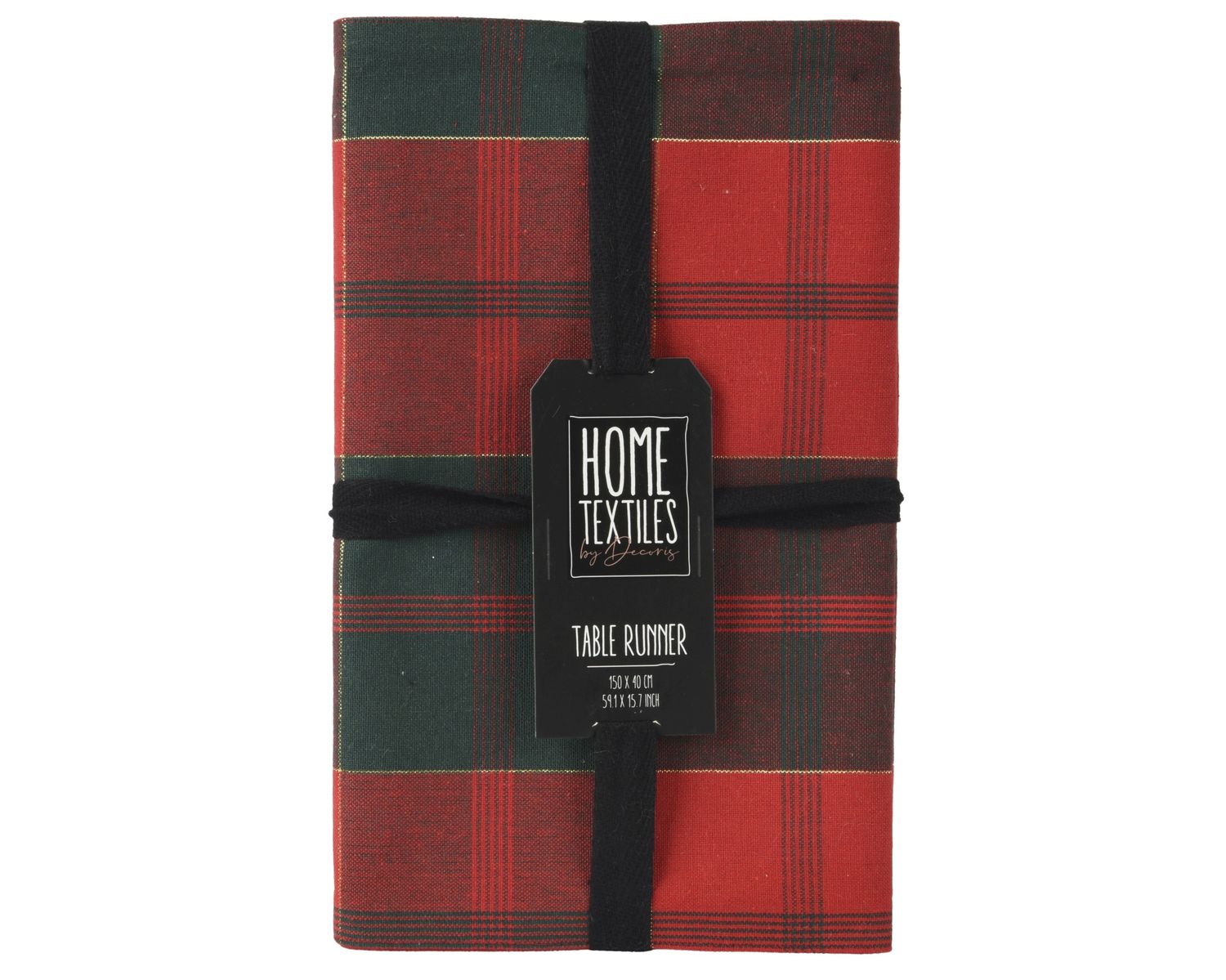 RED &amp; GREEN TARTAN COTTON TABLE RUNNER