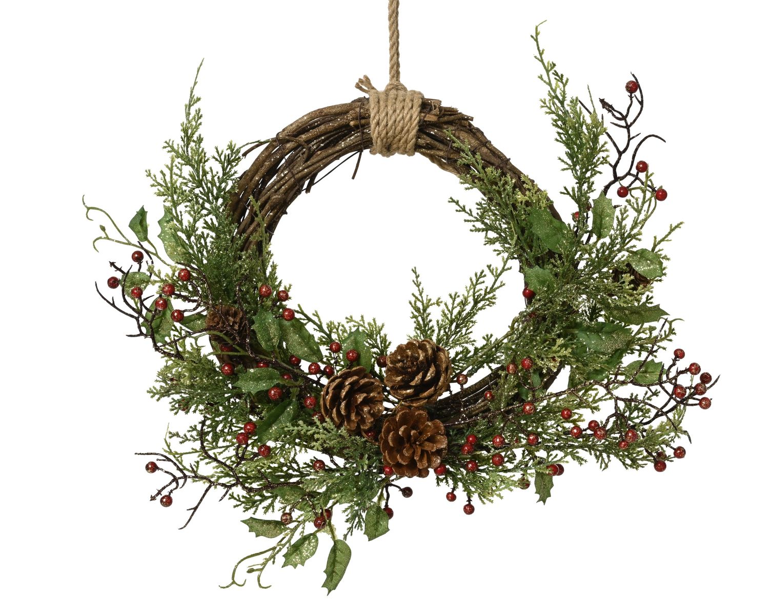 BERRY &amp; PINECONE GLITTER CHRISTMAS WREATH