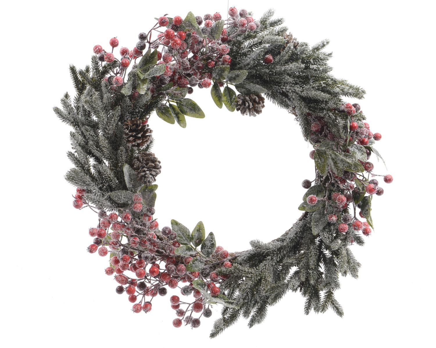 SNOWY RED BERRY &amp; PINECONE CHRISTMAS WREATH