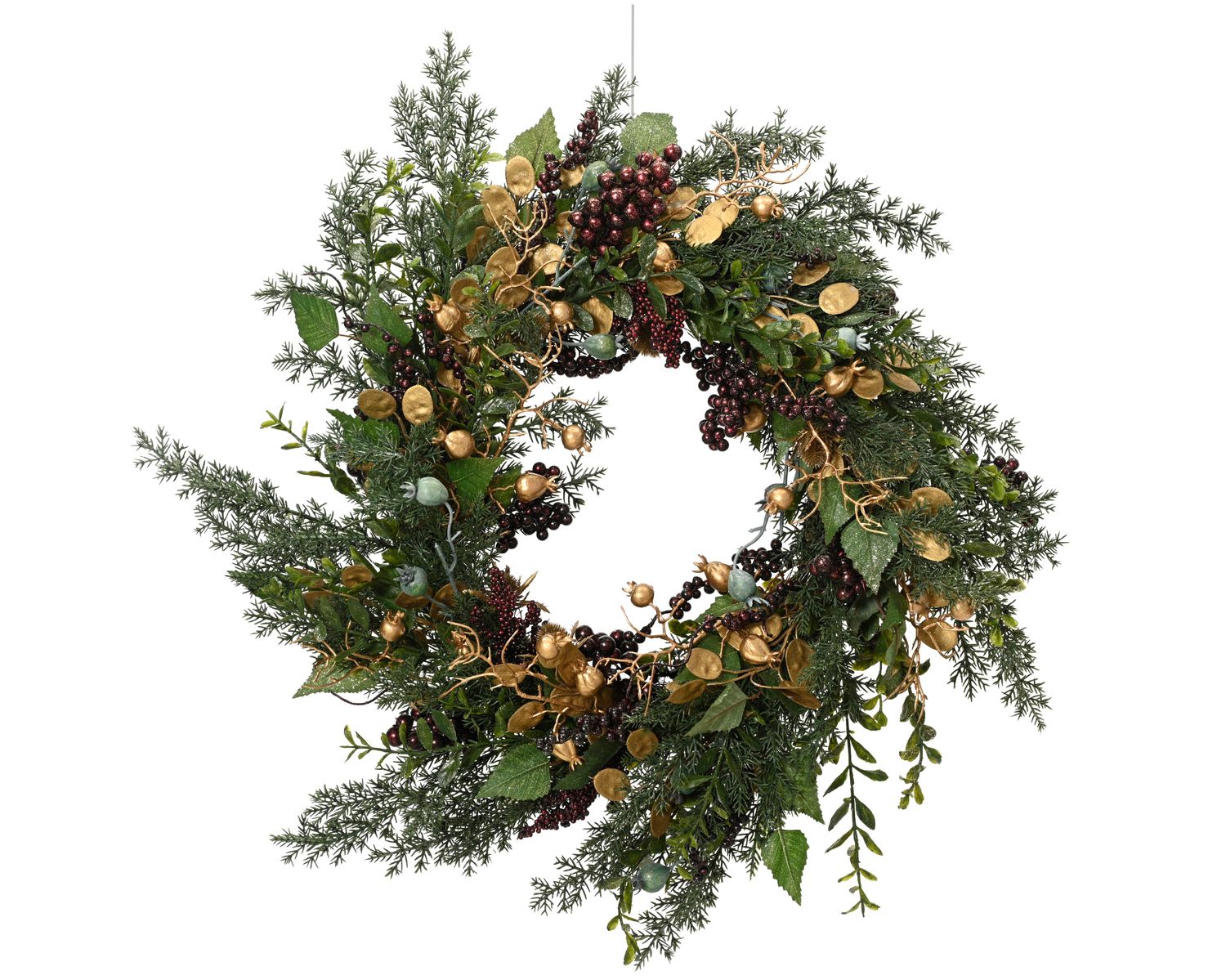 GOLD FOLIAGE &amp; BURGUNDY BERRY CHRISTMAS WREATH
