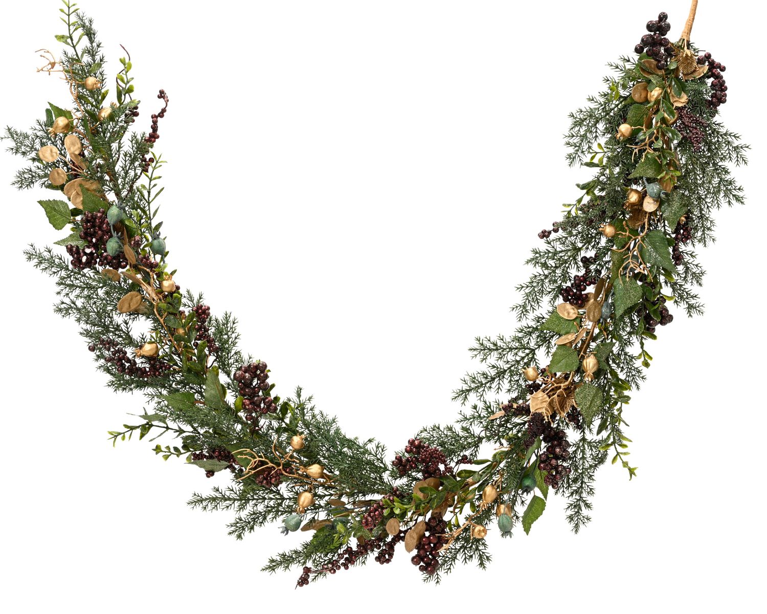 GOLD FOLIAGE &amp; BURGUNDY BERRY CHRISTMAS GARLAND