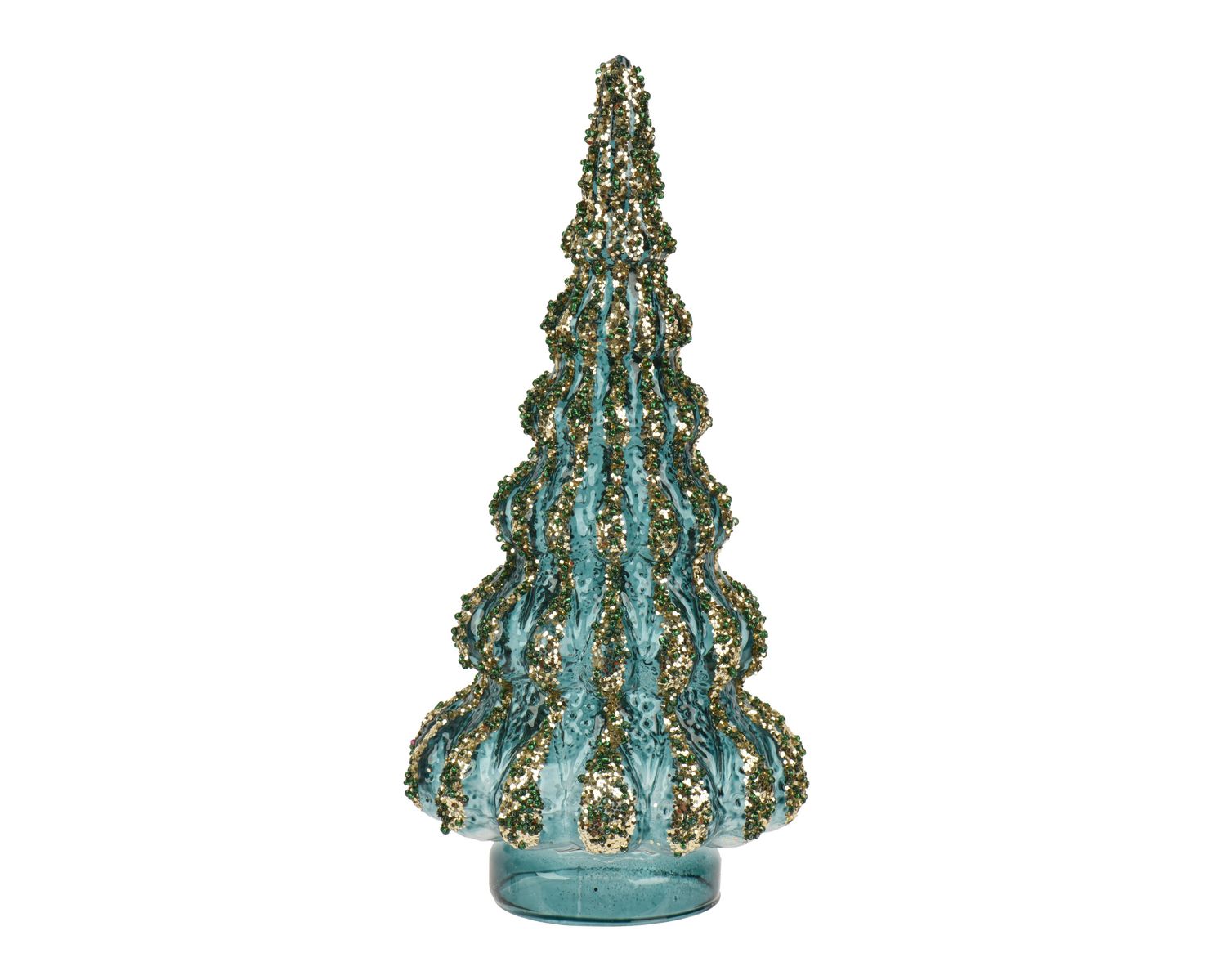 BLUE &amp; GOLD GLITTER GLASS CHRISTMAS TREE DECOR