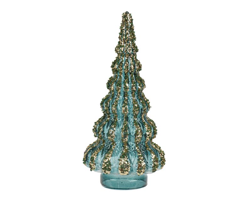 BLUE &amp; GOLD GLITTER GLASS CHRISTMAS TREE DECOR