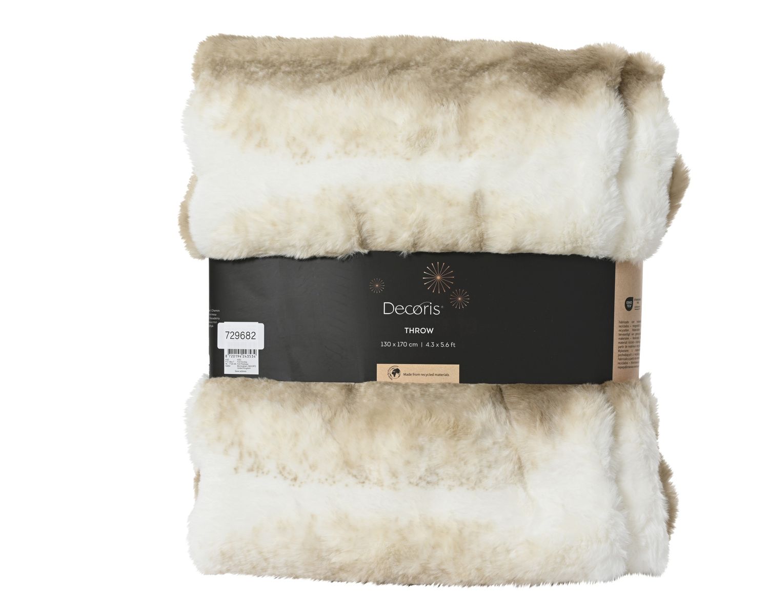 CREAM &amp; TAUPE FAUX FUR STRIPE THROW