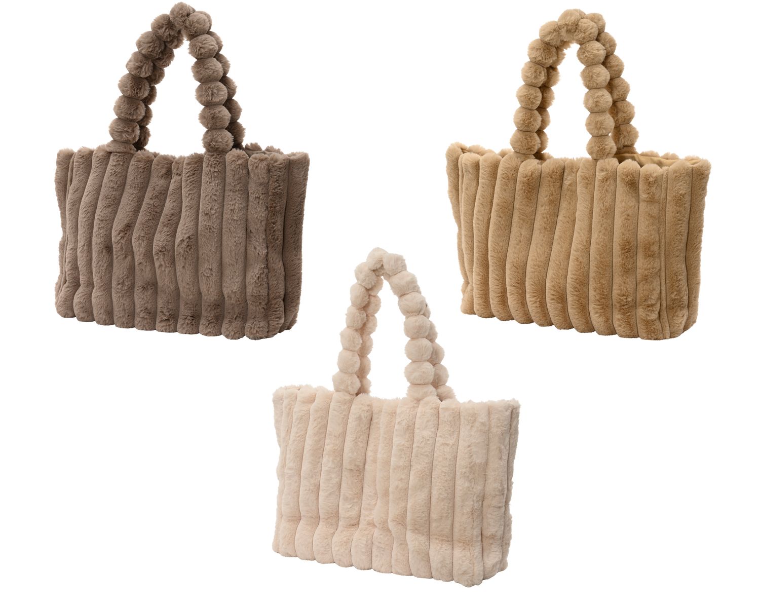 RIBBED PLUSH TOTE BAG, Colour: TAUPE