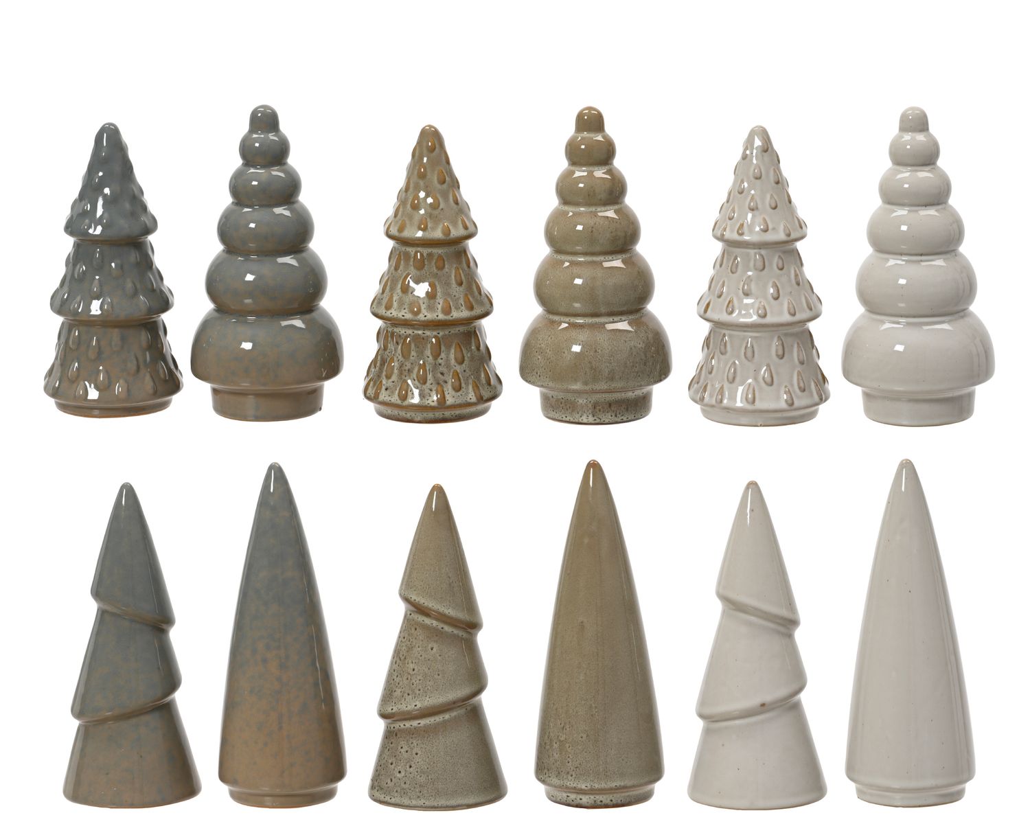 NEUTRAL PORCELAIN CHRISTMAS TREE DECORATION, STYLE: TAUPE TEXTURED TIERED