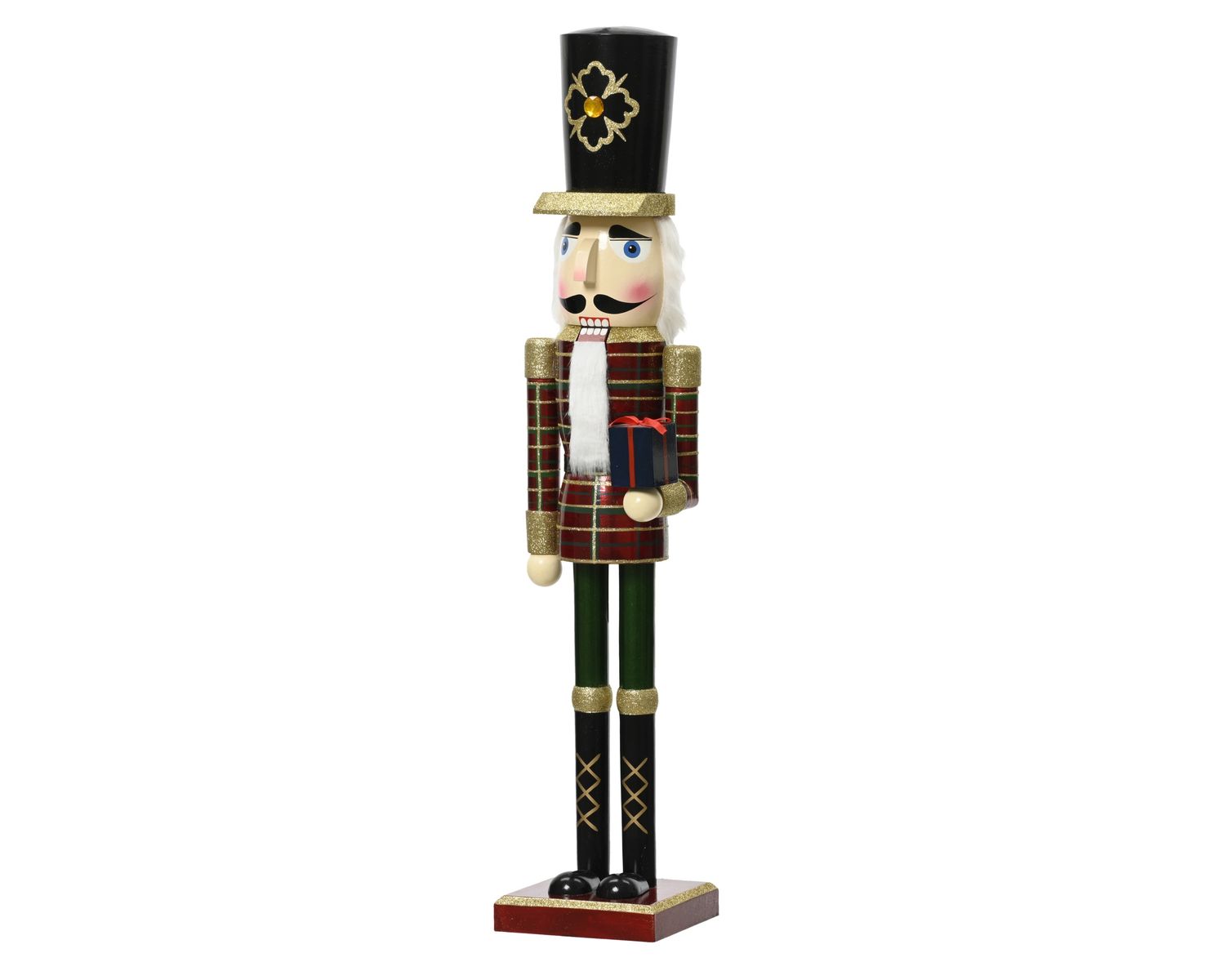 RED &amp; GREEN PLAID NUTCRACKER WITH GIFT