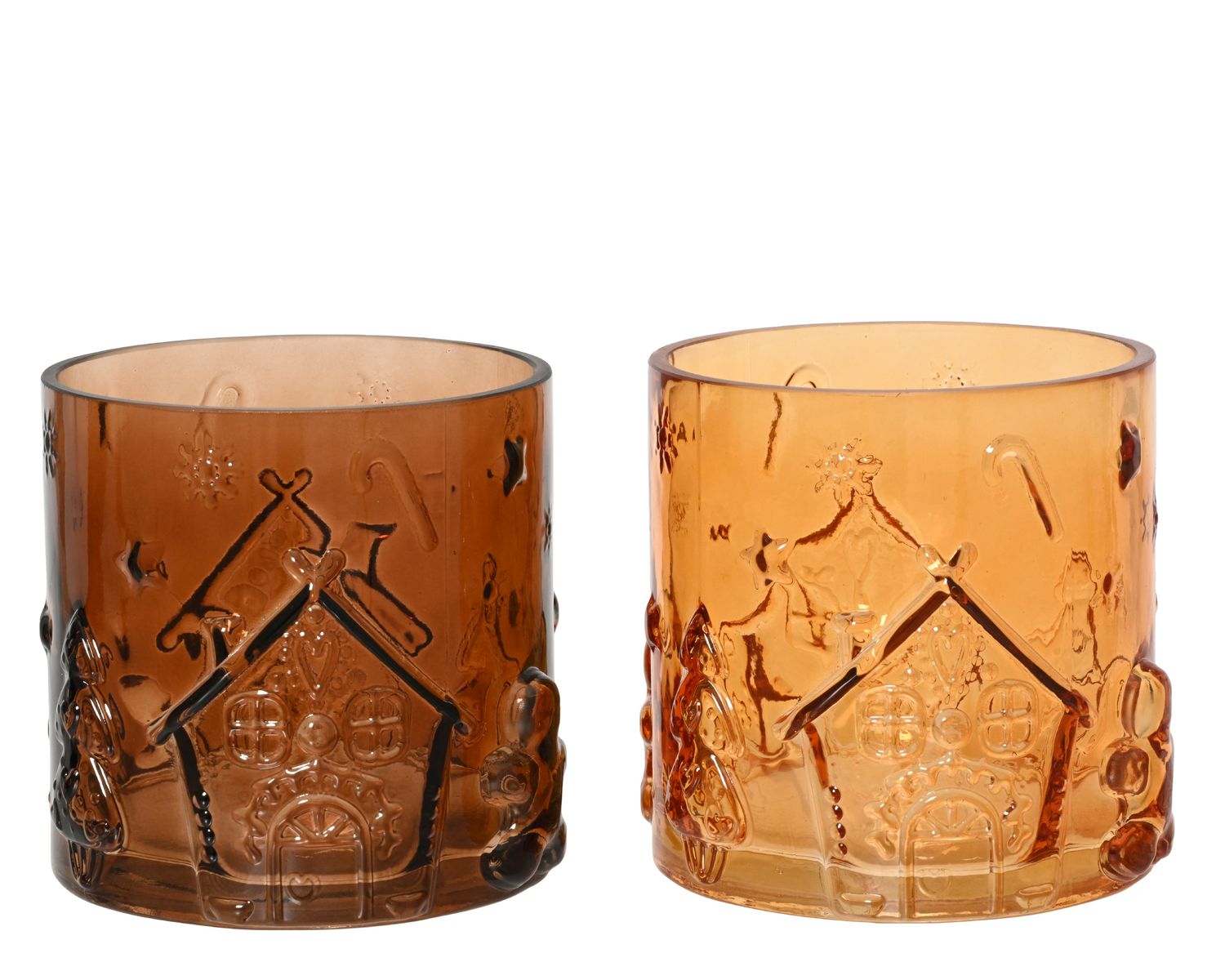 GINGERBREAD HOUSE GLASS TEALIGHT HOLDER LARGE, Colour: AMBER