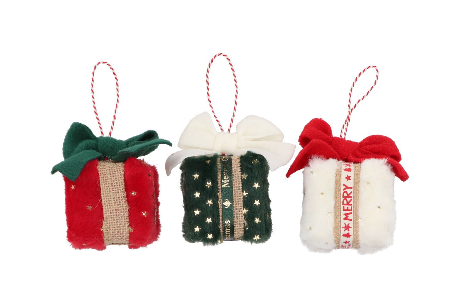 PLUSH CHRISTMAS GIFT ORNAMENT, Colour: RED &amp; GREEN
