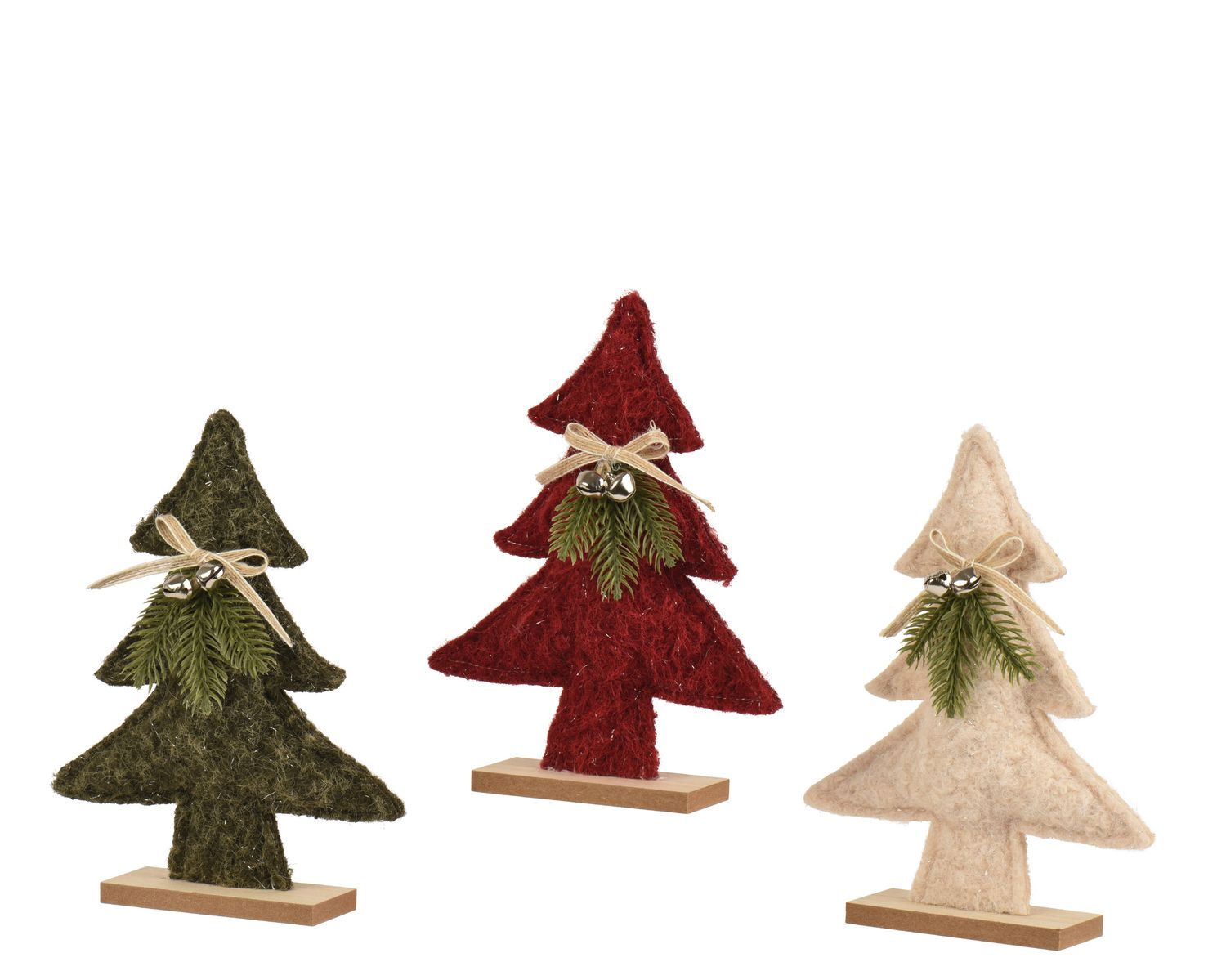 FELT CHRISTMAS TREE WITH BOW &amp; BELLS, Colour: OLIVE GREEN