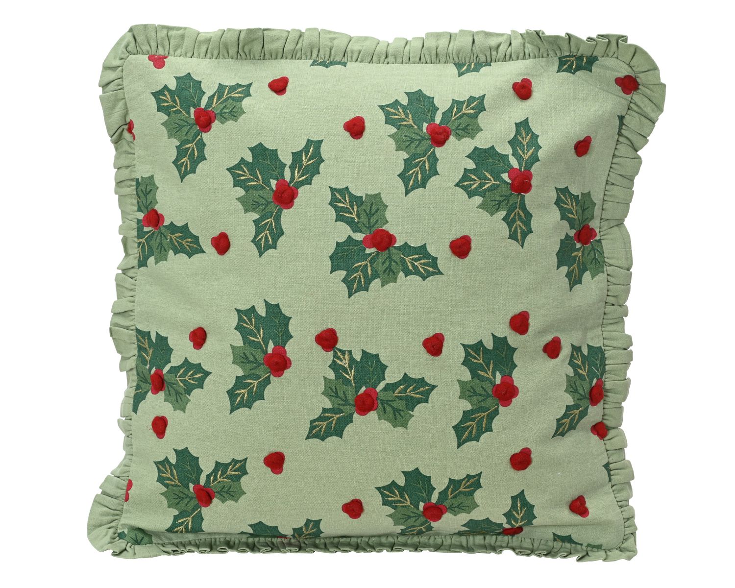 HOLLY BERRY CHRISTMAS CUSHION - GREEN