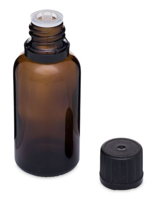 1 oz Amber Boston Round Glass Bottle with Euro Dropper