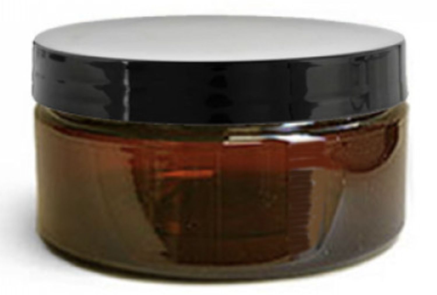 Low Profile  Amber Plastic Jars with Lids - 4oz, Colour: Black Lid