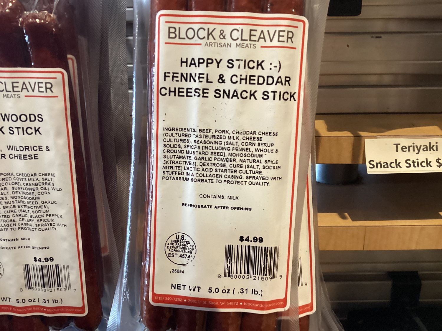 Snack Stick Block &amp; Cleaver, Flavored: Adiran&#39;s Happy Stick Fennel &amp; Cheddar