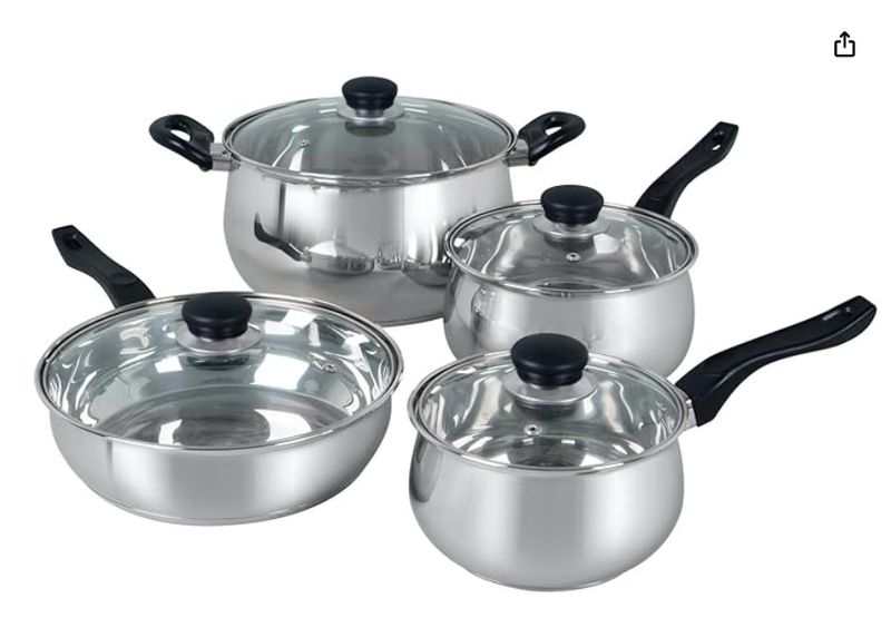 Oster Rametto Stainless Steel Cookware Set, 8 Piece, Stainless Steel