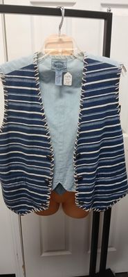 Vest L Vintage 90s Blue Stripes Two Buttons