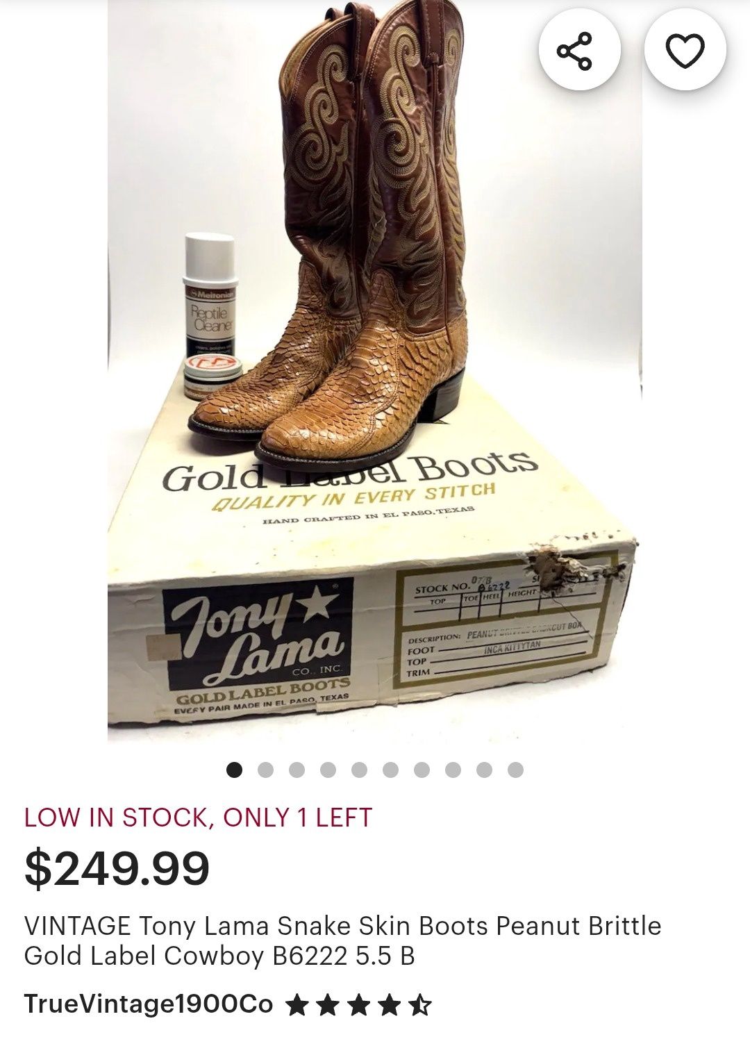 Boots Vintage Tony Lama Snake Skin Boots Size 10 Peanut Brittle Gold Label