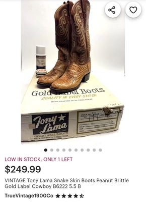 Boots Vintage Tony Lama Snake Skin Boots Size 10 Peanut Brittle Gold Label