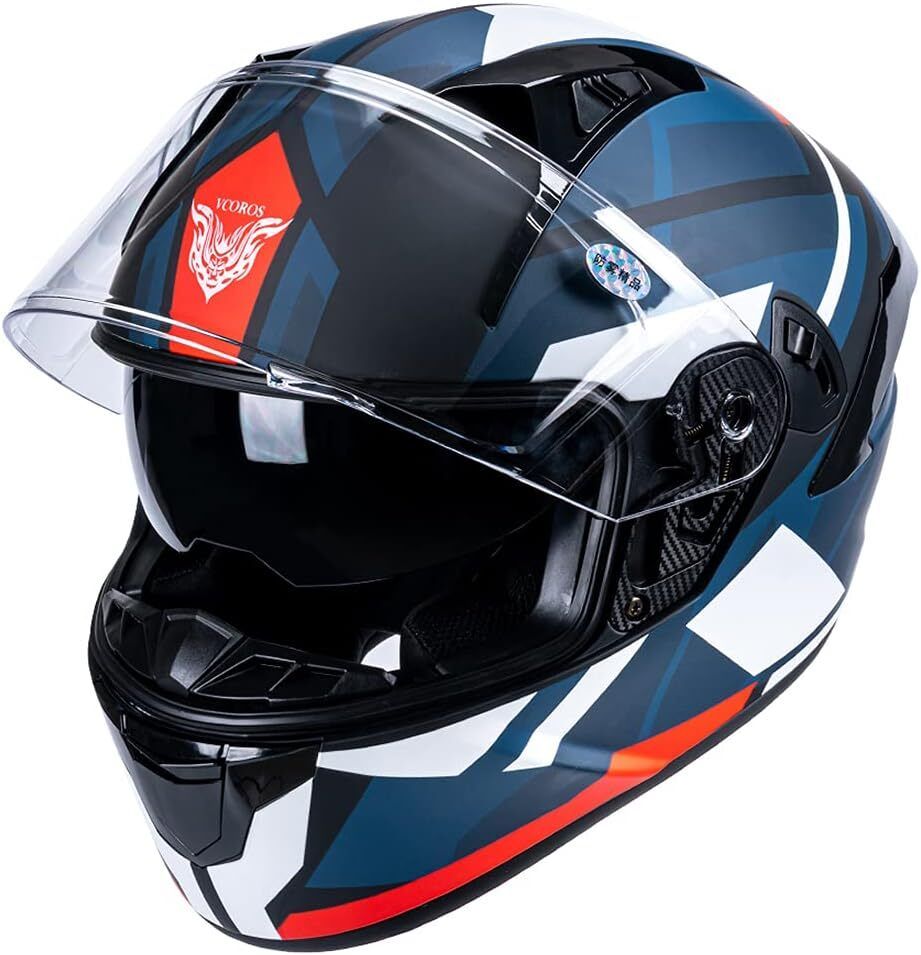 VCOROS X9 Casco de motocicleta de cara completa con visera interior y Bluetooth Space CERT DOT