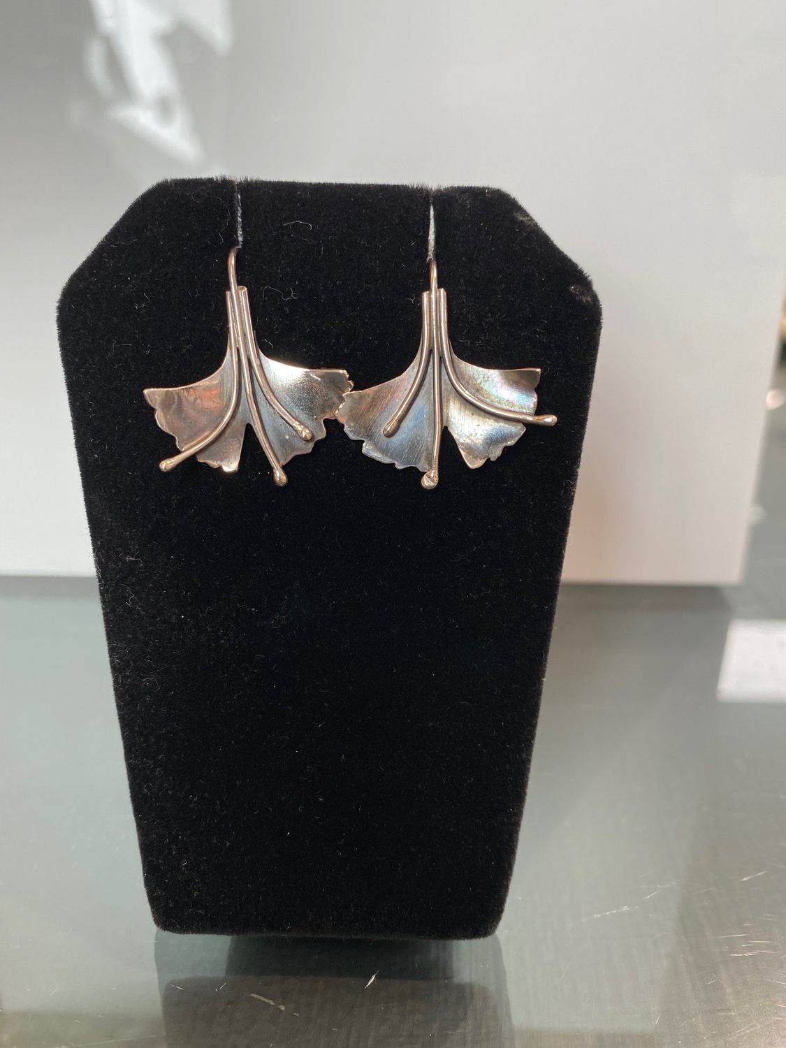 Silver Gingko Wire Earrings