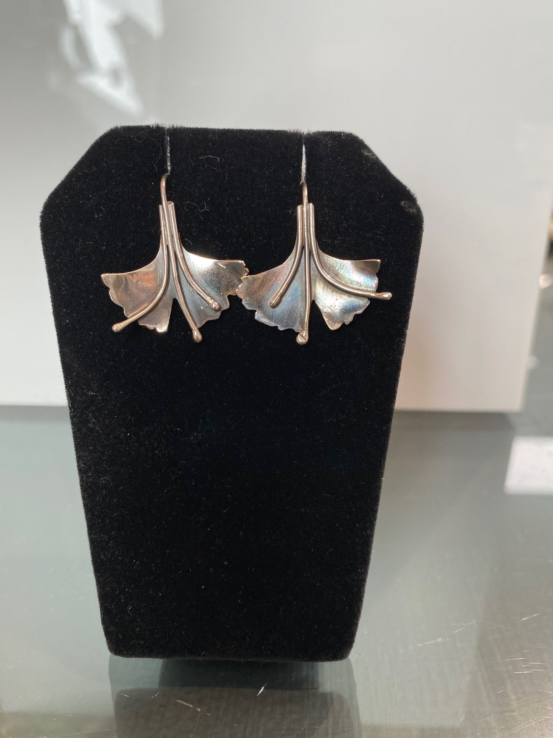 Silver Ginkgo Wire Earrings