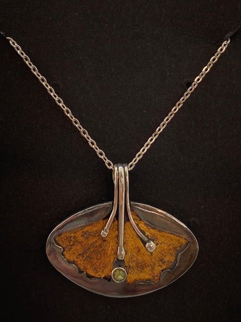 Gingkos in Gold Pendant