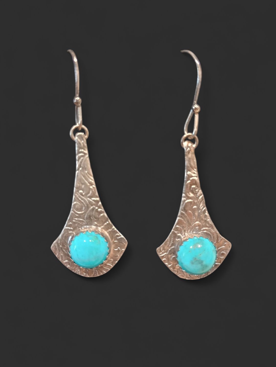 Sterling Silver Earrings press texture patina turquoise stone